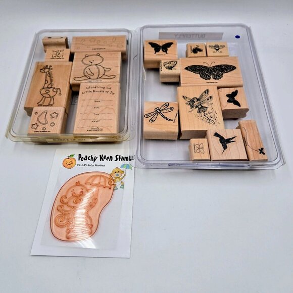 Stamp Lot Wood Butterfly Bird Fairy Dragonfly Bee Baby Bundle Of Joy Clear Baby - Picture 1 of 16